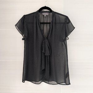Patterson J Kincaid sheer microdot pussy bow blouse